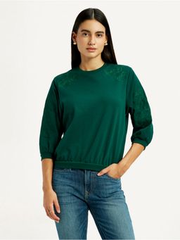 Levi's - Women Green Embroidered Crew Neck Top