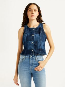 Levi's - Women Checks Blue Round Neck Top