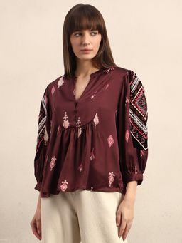 VERO MODA - Women Maroon Bohemian Printed Top