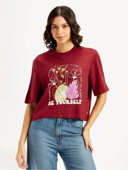 Levi's - Women Maroon Printed Boxy Fit T-Shirt