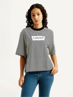 Levi's - Women Black Striped Relaxed Fit T-Shirt