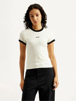Levi's - Women White Textured Slim Fit T-Shirt