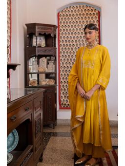 Zebein - Yogini Anarkali Kurta with Palazzo and Dupatta - Yellow