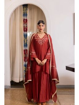 Zebein - Rohini Sharara Kurti with Sharara and Dupatta - Maroon