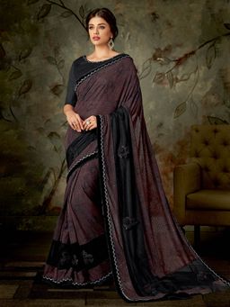 Odette - Brown Lycra Designer Saree with Unstitched Blouse