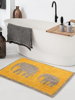 Sashaa World - Mustard Elephant Patterned Bathmats (Pack of 2)