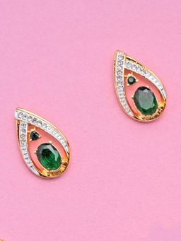 Estele - Nice-Looking Gold-Plated Stud Earrings with Green Crystal for Women