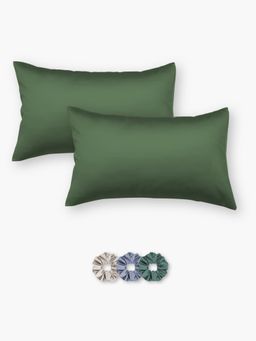 SEEVO - Dark Green Satin Pillow Covers - 17 x 27 Inches (Set of 2) (Free Size)