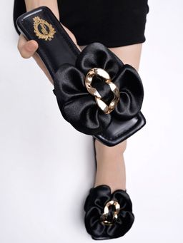 Shoetopia - Stylish Oversized Bow Detailed Black Flats for Women