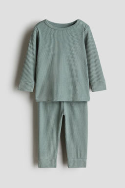H&M - Boys Green Ribbed Cotton Set