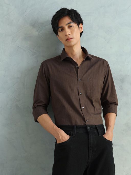 Arrow Men Brown Cotton Slim Fit Shirt