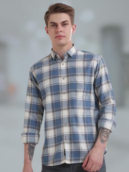 TURMS - Men Checks Cotton Blue Casual Shirt Stain and Water Repellent Anti Odor