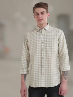 TURMS - Men Checks Cotton Green Casual Shirt Stain and Water Repellent Anti Odor
