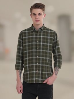 TURMS - Men Checks Cotton Green Casual Shirt Stain and Water Repellent Anti Odor