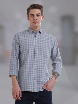 TURMS - Men Checks Cotton Purple Casual Shirt Stain and Water Repellent Anti Odor