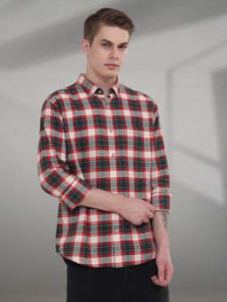 TURMS - Men Checks Cotton Red Casual Shirt Stain And Water Repellent Anti Odor