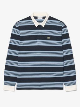 Lacoste - Men Blue Relaxed Fit Striped Pique Rugby Polo Shirt