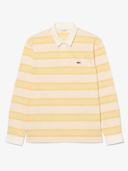 Lacoste - Men White Relaxed Fit Striped Pique Rugby Polo Shirt