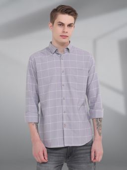 TURMS - Men Checks Cotton Lavender Casual Shirt Stain And Water Repellent Anti Odor