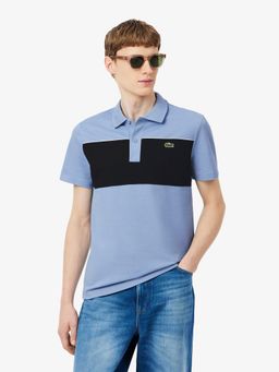 Lacoste - Men Blue Regular Fit Colour-Block Pique Polo Shirt