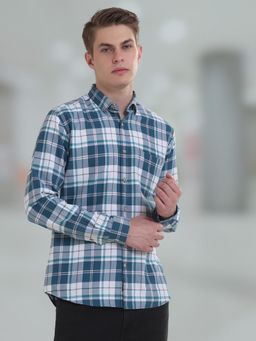 TURMS - Men Checks Cotton Teal Casual Shirt Stain And Water Repellent Anti Odor