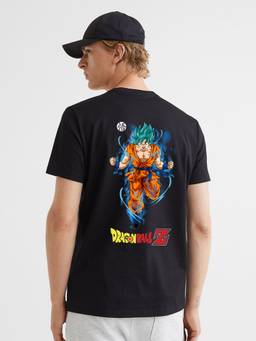 PRONK - Men Black Dragon Ball-Z Men Regular Fit Black Half Sleeve T-Shirt