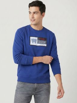 Wrangler - Men Blue Cotton Blend Regular Fit Sweatshirt