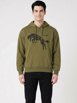 Wrangler - Men Green Cotton Blend Regular Fit Hoodie