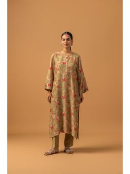 Naseebo - Amber Floral Linen Premium Co-Ord Set - Beige