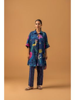 Naseebo - Midnight Canvas Muslin Kurta with Pant - Blue