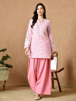 KELIN - Paki Floral Printed Kurti with Palazzo - Pink