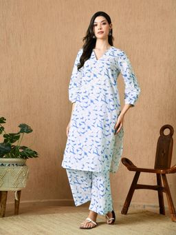 KELIN - Grace Straight Fit Printed Cotton Co-Ord Set - Blue