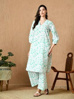 KELIN - Grace Straight Fit Printed Cotton Co-Ord Set - Green