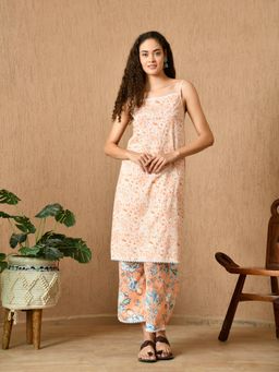 KELIN - Ayra Regular Fit Printed Spaghetti Kurta with Pant - Orange