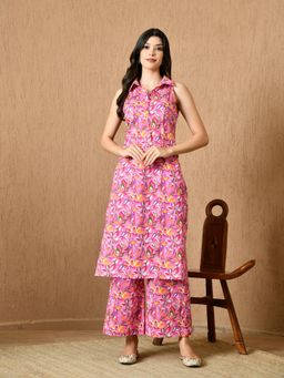 KELIN - Seria Sleeveless Straight Fit Printed Cotton Co-Ord Set - Pink