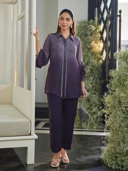 Label S4U - Plum Pearl-Embellished Co-Ord Set - Purple
