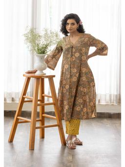 Maitri Jaipur - Dusty Green Sanganer Print Flared Co-Ord Set