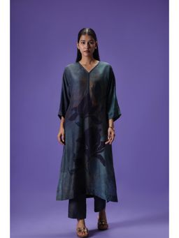 Label Radini - Twilight Grace Long Kurta with Pant - Navy Blue