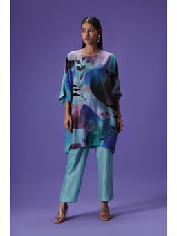 Label Radini - Serene Blossom Short Kurta with Pant - Turquoise