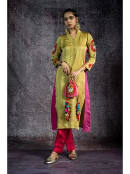 UDD DESIGN - Padma Saaj Pista Metallic Kurta with Pant - Green