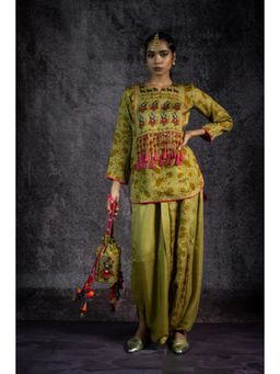 UDD DESIGN - Vraj Leela Metallic Pista Green Kurta with Dhoti Pant