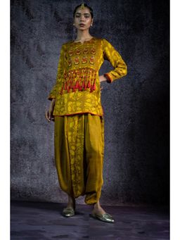 UDD DESIGN - Vraj Leela Metallic Olive Kurta with Dhoti Pant