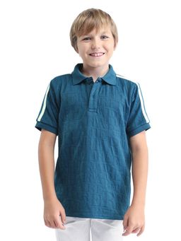 RARE ONES - Teal Self Design Regular Fit Polo T-Shirt