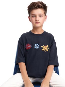 RARE ONES - Navy Blue Embroidered Oversized Fit T-Shirt