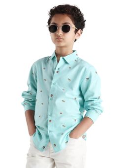 RARE ONES - Turquoise Printed Regular Fit Shirt