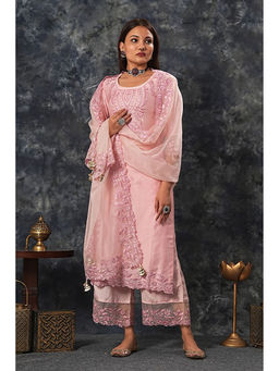 Saatvikei - Harshita - Pink Kurta with Palazzo and Dupatta (Set of 3)