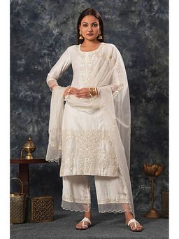 Saatvikei - Raasika - Ivory Kurta with Palazzo and Dupatta (Set of 3)
