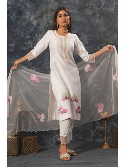 Saatvikei - Radhika - Ivory Kurta with Palazzo and Dupatta (Set of 3)
