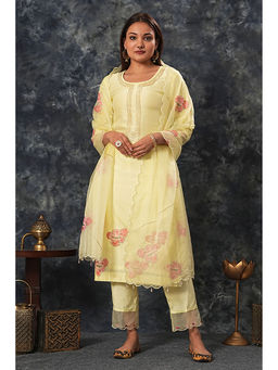 Saatvikei - Radhika - Lemon Yellow Kurta with Palazzo and Dupatta (Set of 3)