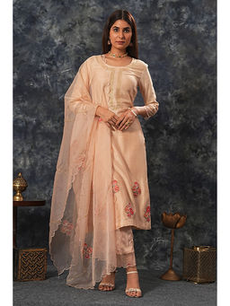 Saatvikei - Radhika - Nude Pink Kurta with Palazzo and Dupatta (Set of 3)